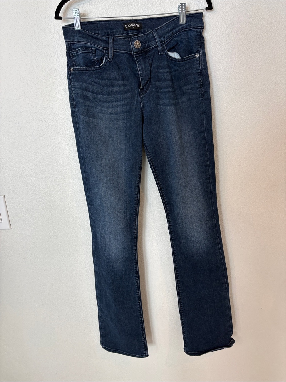 Express Barely Boot Mid Rise Women's Dark Wash Straight Leg Jeans